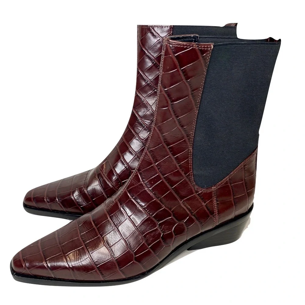 Nordstrom Women’s Ainsley2 Embossed Leather Chelsea Western Boot Brown Size 9.5 - Picture 6 of 14